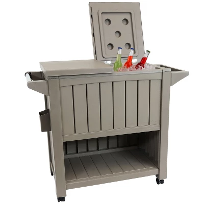 Sunnydaze Decor Sunnydaze Rolling Patio Serving Cart With Prep Table, Cooler And Storage 3 Sunnydaze Decor Sunnydaze Rolling Patio Serving Cart With Prep Table, Cooler And Storage