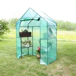 Sunnydaze Decor Sunnydaze Outdoor Portable Tiered Growing Rack Deluxe Walk-In Greenhouse With Roll-Up Door - 4 Shelves - Green -Sunnydaze Decor GUEST 01885adc 07b4 4a75 9123 5c8adcf54560