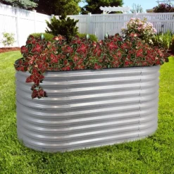 Sunnydaze Decor Sunnydaze Large Oval Steel Raised Garden Bed - Stand-Up Height - 62.5" W X 32" H