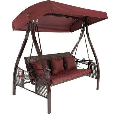 Sunnydaze Decor Sunnydaze Outdoor Deluxe 3-Person Patio Swing With Tilting Canopy Shade, Cushions And Side Tables 7 Sunnydaze Decor Sunnydaze Outdoor Deluxe 3-Person Patio Swing With Tilting Canopy Shade, Cushions And Side Tables - Image 5