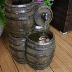 Sunnydaze Decor Sunnydaze 29"H Electric Polyresin Stacked Whiskey Barrel Outdoor Water Fountain With LED Lights -Sunnydaze Decor GUEST 0392f481 a78a 4ffe 90c4 646fab08c92a