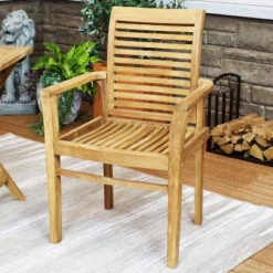 Sunnydaze Decor Sunnydaze Outdoor Solid Teak Wood With Light Stained Finish Slatted Patio Lawn Arm Chair - Light Brown -Sunnydaze Decor GUEST 04832c07 7484 4968 a10e bbb212acc8ef