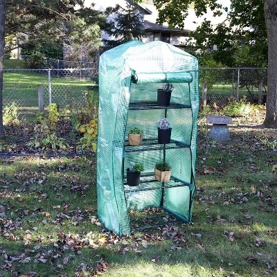Sunnydaze Decor Sunnydaze Outdoor Portable Growing Rack 4-Tier Greenhouse With Roll-Up Door - 4 Shelves - Green 7 Sunnydaze Decor Sunnydaze Outdoor Portable Growing Rack 4-Tier Greenhouse With Roll-Up Door - 4 Shelves - Green - Image 5
