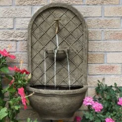 Sunnydaze Decor Sunnydaze 26"H Solar-Powered With Battery Pack Polystone Messina Outdoor Wall-Mount Water Fountain