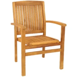 Sunnydaze Decor Sunnydaze Outdoor Solid Teak Wood Slat-Back Patio Dining Armchair -Sunnydaze Decor GUEST 08303d1b 6af4 4c28 9016 61b23de91a0e