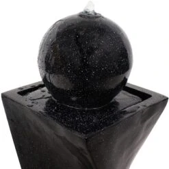 Sunnydaze Decor Sunnydaze Outdoor Polyresin Solar Powered Black Ball Water Fountain Feature With LED Light - 30" - Black -Sunnydaze Decor GUEST 0971a317 7ad4 4eb8 8235 2bfb1175e0ae