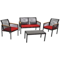 Sunnydaze Decor Sunnydaze Outdoor Rattan Coachford Patio Conversation Furniture Set With Loveseat, Chairs, Seat Cushions, And Coffee Table - 4pc -Sunnydaze Decor GUEST 09776acf b129 487e 8c57 22b29b18d4af