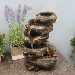 Sunnydaze Decor Sunnydaze Indoor Office Entryway Tabletop Serene Rocky Falls Water Fountain Feature With LED Light - 10"
