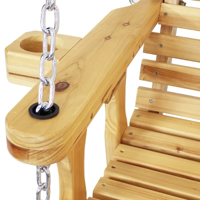 Sunnydaze Decor Sunnydaze Outdoor 2-Person Traditional Wooden Porch Swing With Hanging Chains - 58.5-Inch - Brown 4 Sunnydaze Decor Sunnydaze Outdoor 2-Person Traditional Wooden Porch Swing With Hanging Chains - 58.5-Inch - Brown - Image 2