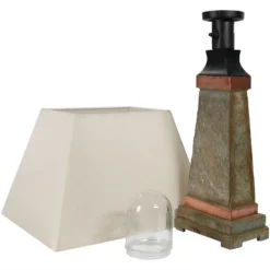 Sunnydaze Decor Sunnydaze Contemporary Natural Slate With Copper Trim And Fabric Cream Shade Accent Indoor/Outdoor Weather-Resistant Table Lamp -Sunnydaze Decor GUEST 0d4441bc 3924 429b a0e7 39da7d496014