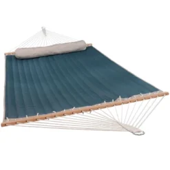 Sunnydaze Decor Sunnydaze 2-Person Outdoor Quilted Fabric Hammock With Spreader Bars With Freestanding Stand And Detachable Pillow - 350 Lb Capacity - Tidal Wave -Sunnydaze Decor GUEST 0e7e6256 7c8c 40ba b1f1 afda4d94e39b 1