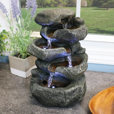 Sunnydaze Decor Sunnydaze Indoor Home Decorative Relaxing Stacked Rocks Tabletop Water Fountain With LED Lights - 10" 3 Sunnydaze Decor Sunnydaze Indoor Home Decorative Relaxing Stacked Rocks Tabletop Water Fountain With LED Lights - 10"