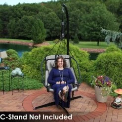 Sunnydaze Decor Sunnydaze Outdoor Olefin Hanging Hammock Chair Swing With Armrests, Side Pouch, Pillow, And Footrest - Beige -Sunnydaze Decor GUEST 139f0317 1be6 4b71 8f1e 8d766c60f741