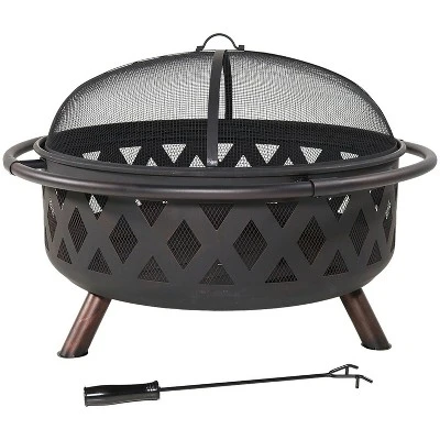 Sunnydaze Decor Sunnydaze Outdoor Camping Or Backyard Round Crossweave Cut Out Fire Pit With Spark Screen, Log Poker, And Cover - 36" 5 Sunnydaze Decor Sunnydaze Outdoor Camping Or Backyard Round Crossweave Cut Out Fire Pit With Spark Screen, Log Poker, And Cover - 36" - Image 3