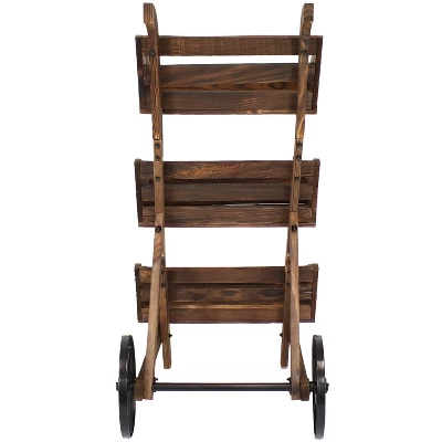 Sunnydaze Decor Sunnydaze 3-Tier Wooden Rolling Planter - Fir Wood - 39.25" - Brown 9 Sunnydaze Decor Sunnydaze 3-Tier Wooden Rolling Planter - Fir Wood - 39.25" - Brown - Image 7