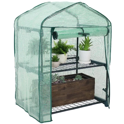 Sunnydaze Decor Sunnydaze Outdoor Portable Growing Rack 2-Tier Greenhouse With Roll-Up Door - 2 Shelves - Green 11 Sunnydaze Decor Sunnydaze Outdoor Portable Growing Rack 2-Tier Greenhouse With Roll-Up Door - 2 Shelves - Green - Image 9