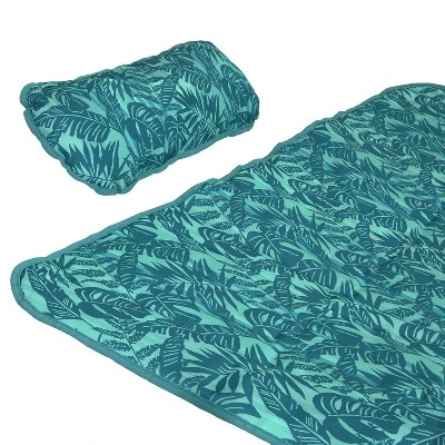Sunnydaze Decor Sunnydaze Outdoor Weather-Resistant Polyester Quilted Hammock Cushion Pad And Hammock Pillow With Ties - Cool Blue Tropics 4 Sunnydaze Decor Sunnydaze Outdoor Weather-Resistant Polyester Quilted Hammock Cushion Pad And Hammock Pillow With Ties - Cool Blue Tropics - Image 2