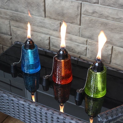 Sunnydaze Decor Sunnydaze Outdoor Refillable Glass Tabletop Torches With Long-Lasting Fiberglass Wicks - Blue, Orange, And Green - 3pc 8 Sunnydaze Decor Sunnydaze Outdoor Refillable Glass Tabletop Torches With Long-Lasting Fiberglass Wicks - Blue, Orange, And Green - 3pc - Image 6