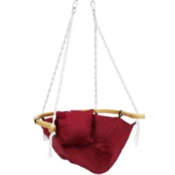 Sunnydaze Decor Sunnydaze Outdoor 1-Person Single Olefin Audrey Hammock Hanging Chair With Bamboo Armrest And Black Steel Stand - Red -Sunnydaze Decor GUEST 17d610bf e236 4a97 86fd e2ce7c0bccdb