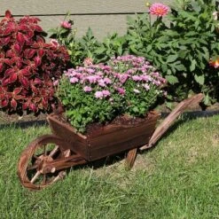 Sunnydaze Decor Sunnydaze Wooden Decorative Wheelbarrow Planter For Patio, Lawn And Garden - 35" L X 10" W X 11" - Brown -Sunnydaze Decor GUEST 184c9e78 69a1 486d 9b8a 096da196070c