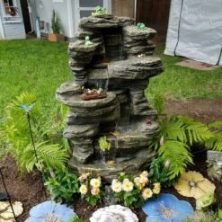 Sunnydaze Decor Sunnydaze 38"H Electric Polyresin And Fiberglass Stacked Shale Waterfall Outdoor Water Fountain With LED Lights -Sunnydaze Decor GUEST 18c5a69f eee0 4045 af22 17f56c920ea0