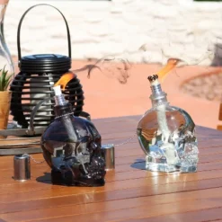 Sunnydaze Decor Sunnydaze Grinning Skull Glass Tabletop Torches - Clear And Black -Sunnydaze Decor GUEST 190d2324 a5e9 4335 a781 0e0f873dcc72
