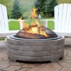 Sunnydaze Decor Sunnydaze Outdoor Large Round Faux Stone Fire Pit With Handles, Log Poker, And Spark Screen - 35" - Gray -Sunnydaze Decor GUEST 19f35e1a 0178 4227 9fdc 0b83d1a4824f