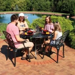 Sunnydaze Decor Sunnydaze Outdoor Crossweave Design Black Cast Aluminum Round Patio Dining Furniture Set With Table And Chairs, 5pc -Sunnydaze Decor GUEST 1b52302d 4e08 4f6d ad67 f7149e1fc4f7
