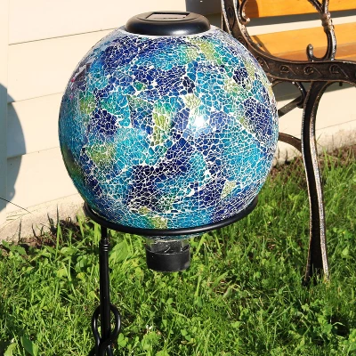 Sunnydaze Decor Sunnydaze Crackled Glass Azul Terra Design Indoor/Outdoor Garden Gazing Globe With LED Solar Light - 10" Diameter - Blue And Green 3 Sunnydaze Decor Sunnydaze Crackled Glass Azul Terra Design Indoor/Outdoor Garden Gazing Globe With LED Solar Light - 10" Diameter - Blue And Green