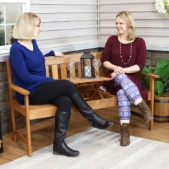 Sunnydaze Decor Sunnydaze Outdoor Meranti Wood With Teak Oil Finish 2-Person Bench Seat With Pop-Up Table - 60" - Brown -Sunnydaze Decor GUEST 1cf88231 509e 44d6 acf4 73894fd6c726