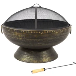 Sunnydaze Decor Sunnydaze Outdoor Camping Or Backyard Large Fire Pit Bowl With Spark Screen, Log Poker, And Metal Wood Grate - 30" - Bronze 17 Sunnydaze Decor Sunnydaze Outdoor Camping Or Backyard Large Fire Pit Bowl With Spark Screen, Log Poker, And Metal Wood Grate - 30" - Bronze -Sunnydaze Decor GUEST 1de5a701 d228 4d09 854b 25f254ef2056