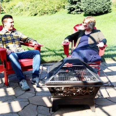 Sunnydaze Decor Sunnydaze Outdoor Camping Or Backyard Steel Northern Galaxy Fire Pit With Cooking Grill Grate, Spark Screen, And Log Poker - 32" 10 Sunnydaze Decor Sunnydaze Outdoor Camping Or Backyard Steel Northern Galaxy Fire Pit With Cooking Grill Grate, Spark Screen, And Log Poker - 32" - Image 8