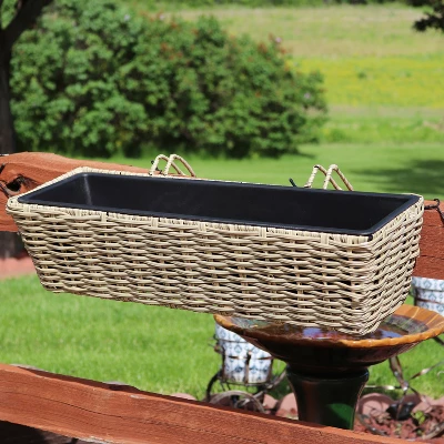 Sunnydaze Decor Sunnydaze Hanging Rectangle Polyrattan Rail Planter With Plastic Liner - 23.5" W X 7.5" D X 6.5" H 6 Sunnydaze Decor Sunnydaze Hanging Rectangle Polyrattan Rail Planter With Plastic Liner - 23.5" W X 7.5" D X 6.5" H - Image 4