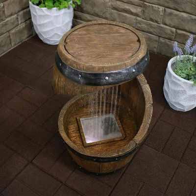 Sunnydaze Decor Sunnydaze 25"H Electric Resin Spiraling Barrel Outdoor Water Fountain With LED Lights 6 Sunnydaze Decor Sunnydaze 25"H Electric Resin Spiraling Barrel Outdoor Water Fountain With LED Lights - Image 4