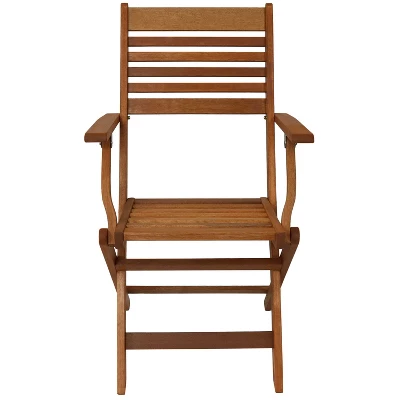 Sunnydaze Decor Sunnydaze Meranti Wood With Teak Oil Finish Wooden Folding Patio Lawn Slatted Arm Chairs Set - Brown - 2pk 7 Sunnydaze Decor Sunnydaze Meranti Wood With Teak Oil Finish Wooden Folding Patio Lawn Slatted Arm Chairs Set - Brown - 2pk - Image 5