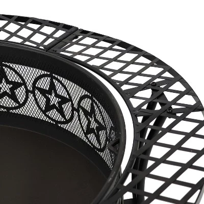 Sunnydaze Decor Sunnydaze Outdoor Camping Or Backyard Steel Round Four Star Fire Pit Table With Spark Screen - 40" - Black 5 Sunnydaze Decor Sunnydaze Outdoor Camping Or Backyard Steel Round Four Star Fire Pit Table With Spark Screen - 40" - Black - Image 3