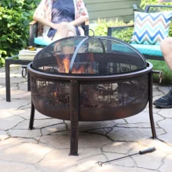 Sunnydaze Decor Sunnydaze Outdoor Camping Or Backyard Steel Northwoods Fishing Fire Pit With Spark Screen - 30" - Bronze -Sunnydaze Decor GUEST 1f934230 3291 48f2 bf58 a2b035092473