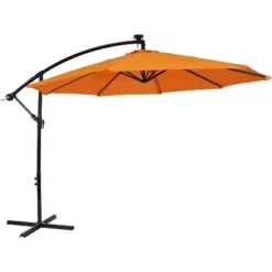 Sunnydaze Decor Sunnydaze Outdoor Steel Cantilever Offset Patio Umbrella With Solar LED Lights, Air Vent, Crank, And Base - 9' -Sunnydaze Decor GUEST 204c5721 67e8 4902 9c18 be4757ce8328