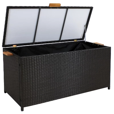 Sunnydaze Decor Sunnydaze 75 Gallon Indoor/Outdoor Acacia Wood And Resin Wicker Storage Deck Box With Hinged Lid 8 Sunnydaze Decor Sunnydaze 75 Gallon Indoor/Outdoor Acacia Wood And Resin Wicker Storage Deck Box With Hinged Lid - Image 6