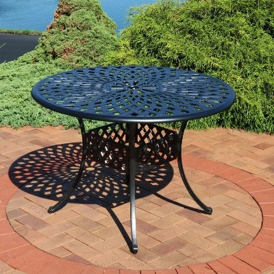 Sunnydaze Decor Sunnydaze Outdoor Crossweave Design Black Cast Aluminum Round Patio Dining Table With Umbrella Hole 3 Sunnydaze Decor Sunnydaze Outdoor Crossweave Design Black Cast Aluminum Round Patio Dining Table With Umbrella Hole