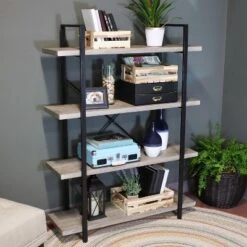 Sunnydaze Decor Sunnydaze 4 Shelf Industrial Style Freestanding Etagere Bookshelf With Wood Veneer Shelves - Oak Gray Veneer 11 Sunnydaze Decor Sunnydaze 4 Shelf Industrial Style Freestanding Etagere Bookshelf With Wood Veneer Shelves - Oak Gray Veneer -Sunnydaze Decor GUEST 240e370c 19e6 41ba 851a 847432278d77