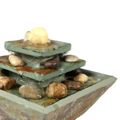 Sunnydaze Decor Sunnydaze Indoor Home Office Slate And Polished Stone Ball Tiered Tabletop Water Fountain With LED Light - 8" 6 Sunnydaze Decor Sunnydaze Indoor Home Office Slate And Polished Stone Ball Tiered Tabletop Water Fountain With LED Light - 8" - Image 4