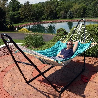 Sunnydaze Decor Sunnydaze Outdoor Weather-Resistant Polyester Quilted Hammock Cushion Pad And Hammock Pillow With Ties - Cool Blue Tropics 8 Sunnydaze Decor Sunnydaze Outdoor Weather-Resistant Polyester Quilted Hammock Cushion Pad And Hammock Pillow With Ties - Cool Blue Tropics - Image 6