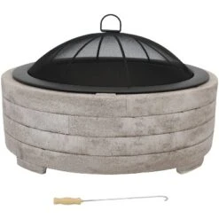 Sunnydaze Decor Sunnydaze Outdoor Large Round Faux Stone Fire Pit With Handles, Log Poker, And Spark Screen - 35" - Gray -Sunnydaze Decor GUEST 2724574d 00a7 4116 ad90 65253f334eb0