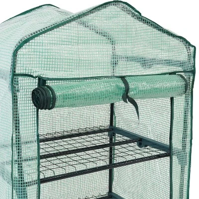 Sunnydaze Decor Sunnydaze Outdoor Portable Growing Rack 4-Tier Greenhouse With Roll-Up Door - 4 Shelves - Green 4 Sunnydaze Decor Sunnydaze Outdoor Portable Growing Rack 4-Tier Greenhouse With Roll-Up Door - 4 Shelves - Green - Image 2