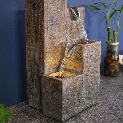 Sunnydaze Decor Sunnydaze Indoor Home Office Polyresin Faux Wooden Tiered Columns Tabletop Fountain With LED Lights - 13" 9 Sunnydaze Decor Sunnydaze Indoor Home Office Polyresin Faux Wooden Tiered Columns Tabletop Fountain With LED Lights - 13" - Image 7