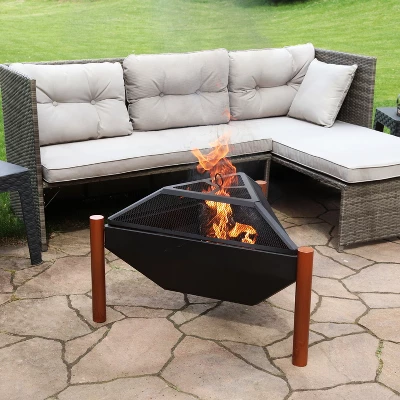 Sunnydaze Decor Sunnydaze Outdoor Camping Or Backyard Steel Triangle Fire Pit With Wood Grate, Log Poker, And Spark Screen - 31" - Copper Finish 3 Sunnydaze Decor Sunnydaze Outdoor Camping Or Backyard Steel Triangle Fire Pit With Wood Grate, Log Poker, And Spark Screen - 31" - Copper Finish