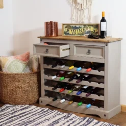 Sunnydaze Decor Sunnydaze 28-Bottle Freestanding Wine Rack - Solid Pine - Gray - 34.5" -Sunnydaze Decor GUEST 2bb7d8a1 730d 44af bcd7 95759f1335e3