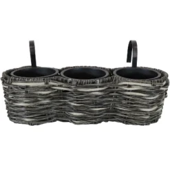 Sunnydaze Decor Sunnydaze Indoor/Outdoor Polyrattan Over-the-Rail Tri-Planter With 3 Round Black Plastic Liners -Sunnydaze Decor GUEST 2c1d021c ddaa 4005 bea8 33619348d649