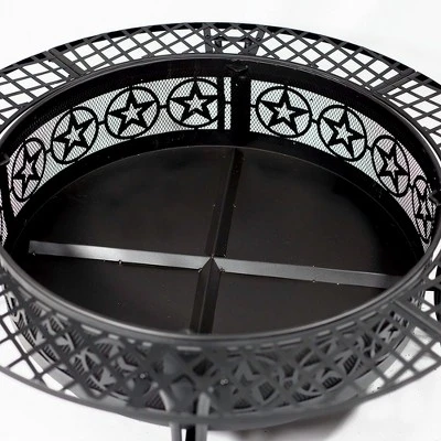 Sunnydaze Decor Sunnydaze Outdoor Camping Or Backyard Steel Round Four Star Fire Pit Table With Spark Screen - 40" - Black 10 Sunnydaze Decor Sunnydaze Outdoor Camping Or Backyard Steel Round Four Star Fire Pit Table With Spark Screen - 40" - Black - Image 8